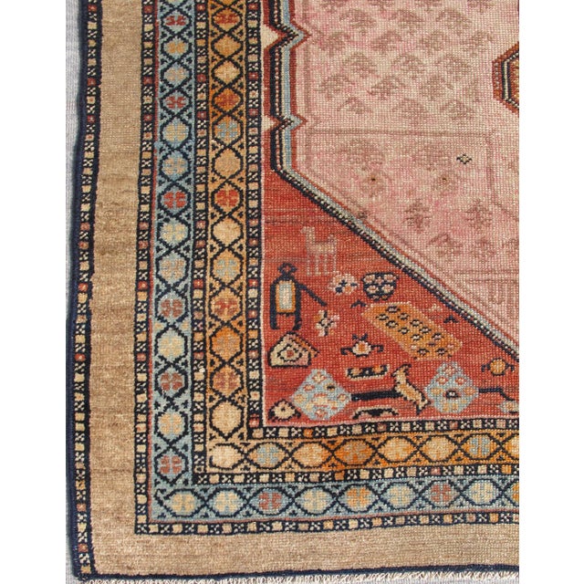 Tribal Antique Persian Serab Rug With Geometric Medallion Design in Tan and Pink 3'4"x6'3" For Sale - Image 3 of 6