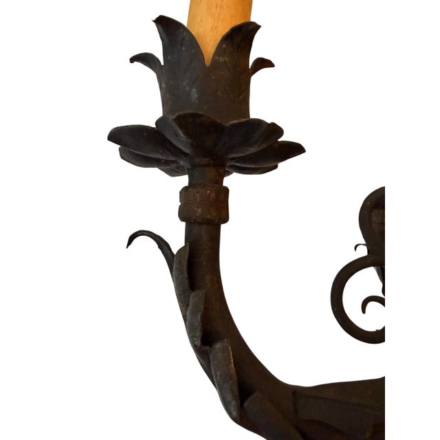 Antique Hand Forged Iron Chadelier With Acanthus Leaves, Roses and Botanicals For Sale In Los Angeles - Image 6 of 8