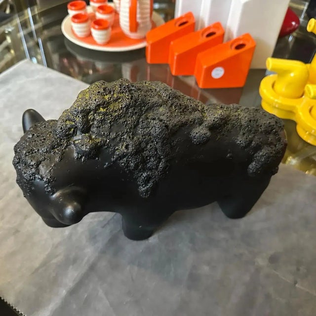 Otto Kerami 1990s Modernist Black Fat Lava Ceramic German Bison For Sale - Image 4 of 12