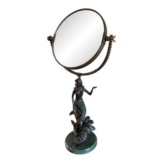 1990s Nautical Brass and Marble Mermaid and Dolphin Vanity Table For Sale
