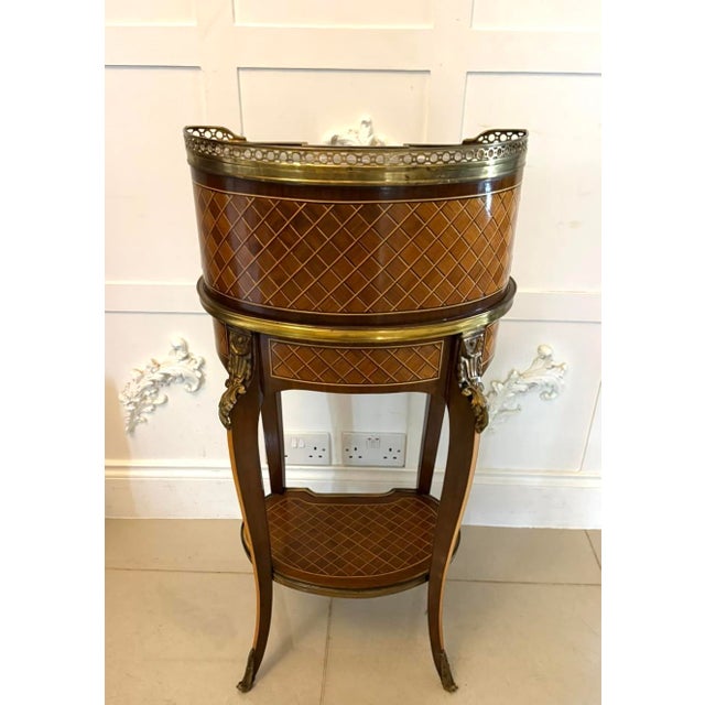 Brown Antique French Kingwood Parquetry Freestanding Ormolu Ladys Writing Desk Bonheur Du Jour, 1880 For Sale - Image 8 of 16