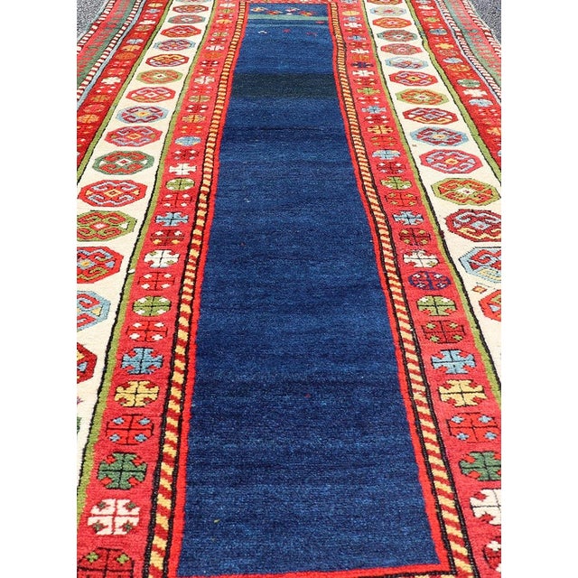 Textile Antique Talish Caucasian Runner in Red, Cream and Blue 3'3 X 8'5 For Sale - Image 7 of 12