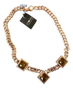 1990s Gilded Sterling Silver and Square Hydrotermal Quartz Italian Necklace
