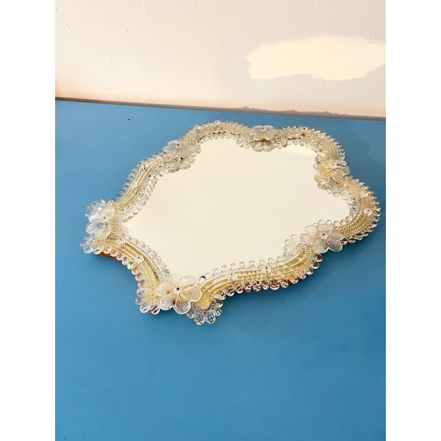 Vintage Hollywood Regency Floral Murano Glass Wall Mirror, Italy, 1970s For Sale - Image 10 of 13