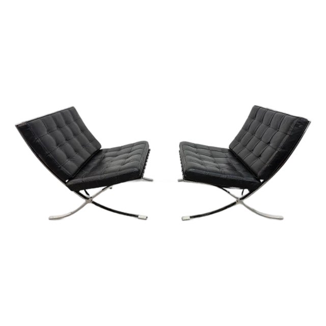 Vintage Barcelona Chrome & Leather Lounge Chairs - Set of 2 For Sale