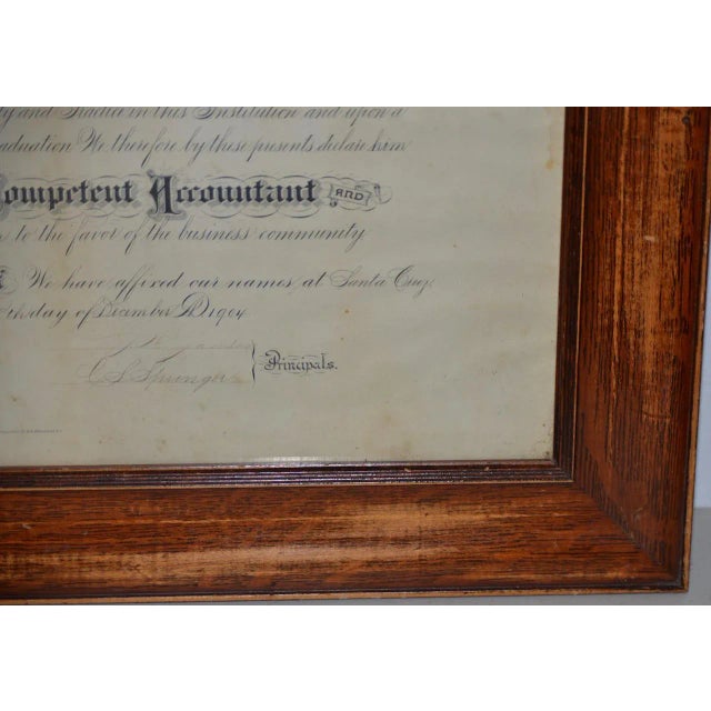 Early 20th Century Century Old Business College in Santa Cruz, California Framed Diploma C.1904 For Sale - Image 5 of 9