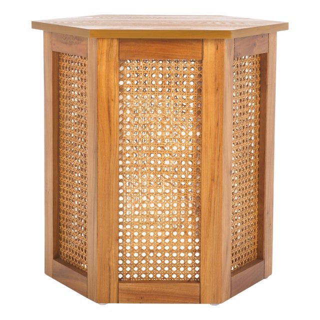 Danez Hexagon Cane Accent Table in Natural / Natural For Sale