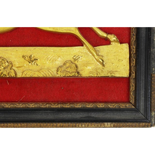 Traditional Mid 20th Century English Brass Jockey With Racehorse Relief Mounted/ Framed With Red Felt For Sale - Image 3 of 4
