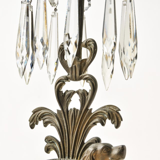 Antique Brass Spaniel Dog Candle Holders With Marble Base and Crystals For Sale - Image 16 of 16