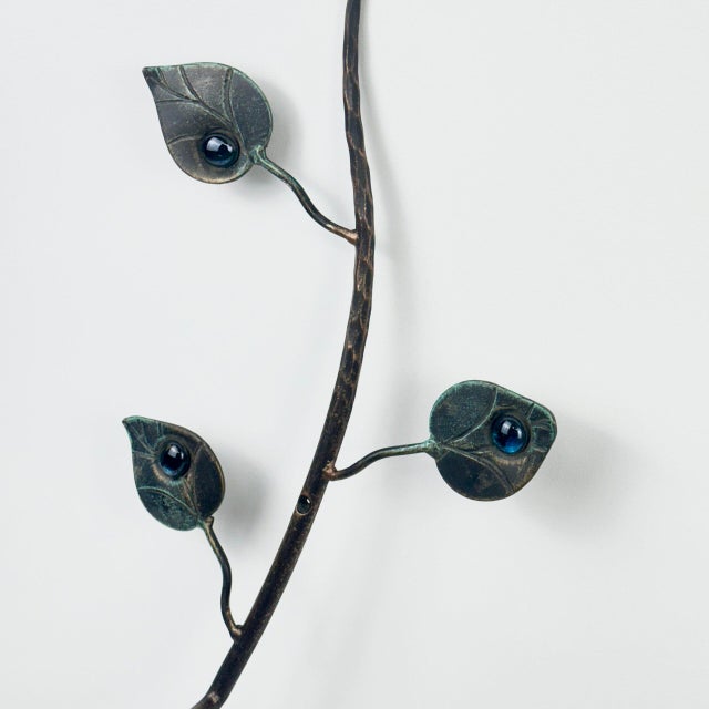 Hand Forged Iron Wall Towel Rack (82cm) Antique Copper Branch Design with Glass Bead Leaves For Sale - Image 6 of 10