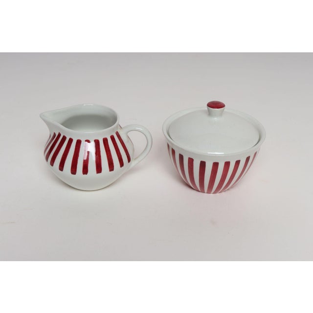 Gustavsberg Swedish Ceramic Red Stripe Sugar and Creamer by Karin Björquist for Gustavsberg For Sale - Image 4 of 14