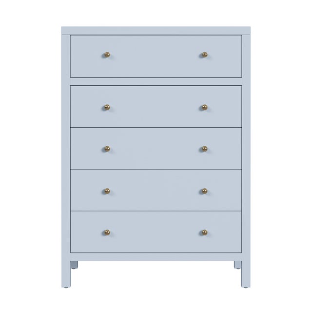 Spritely Home Accent Furniture Nora 36 in. W Rectangular Wood 5 Drawer Tall Dresser, Light Blue For Sale - Image 4 of 8