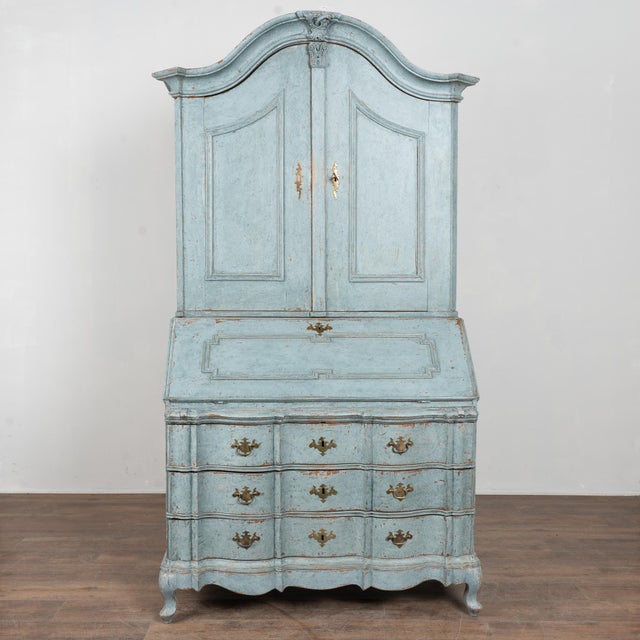 Rococo Late 18th Century Blue Swedish Oak Secretary Bureau For Sale - Image 3 of 10