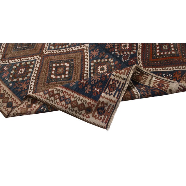 Textile 1950s Vintage Mid-Century Van Beige-Brown and Blue Wool Kilim Rug For Sale - Image 7 of 7
