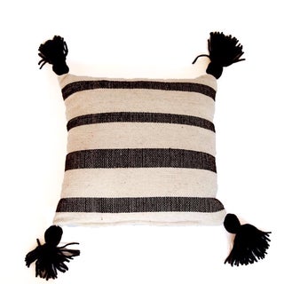 Mexican Wool White & Brown Striped Throw Pillow For Sale