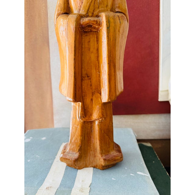 Vintage Hand Carved Wooden Scholar Figure Asian Decorative Sculpture Mid Century For Sale In Chicago - Image 6 of 12