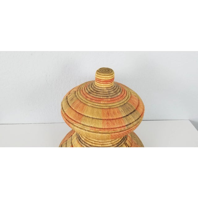 1970s Vintage Artisanal African Hand Woven Pedestal Bowl With Lid/Sold For Sale - Image 5 of 9