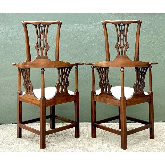 Vintage Chippendale High Back Corner Chairs - A Pair For Sale - Image 10 of 12