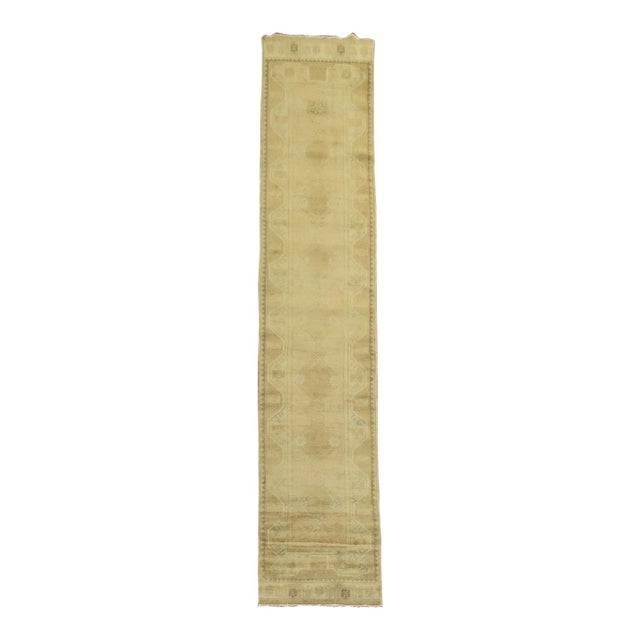 Brown Beige Turkish Oushak Runner For Sale