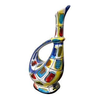 Vintage Italian Hand-Painted Ceramic Decanter For Sale