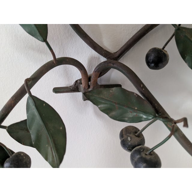 Metal Pair of Antique Italian Wall Sconces;Toleware and Iron; Leaf and Branch Design For Sale - Image 7 of 9