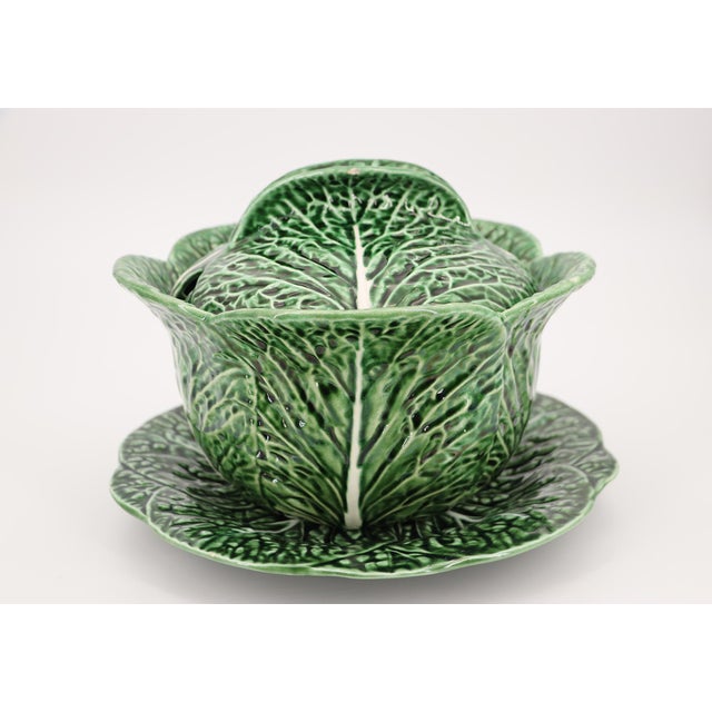 Green 1950s Bordallo Pinheiro Large Cabbage Tureen and Underplate, Portuguese For Sale - Image 8 of 15