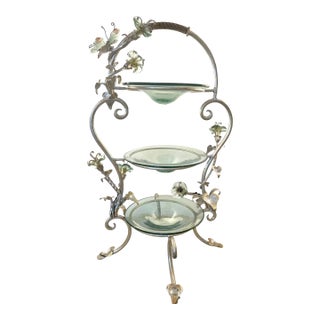 Neiman Marcus Exclusive, Janice Minor “ Morning Glory”- Vintage 3-Tier Metal & Glass Serving Stand With Floral Accents For Sale