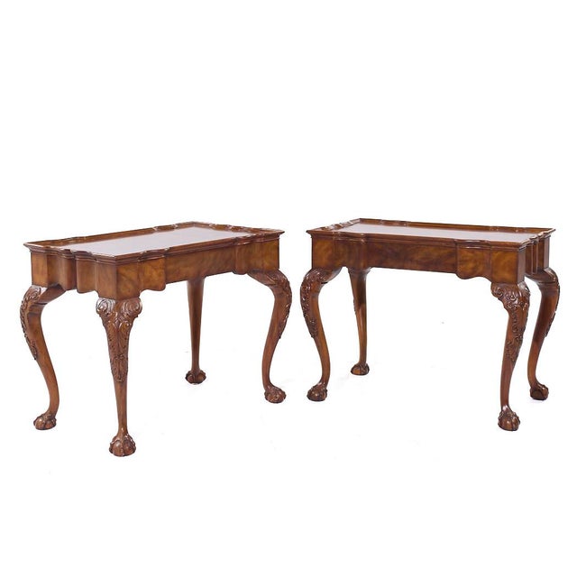 Maitland Smith Ball & Claw Chippendale Mahogany Tea End Table Each side table measures: 35.5 wide x 22 deep x 27 inches...