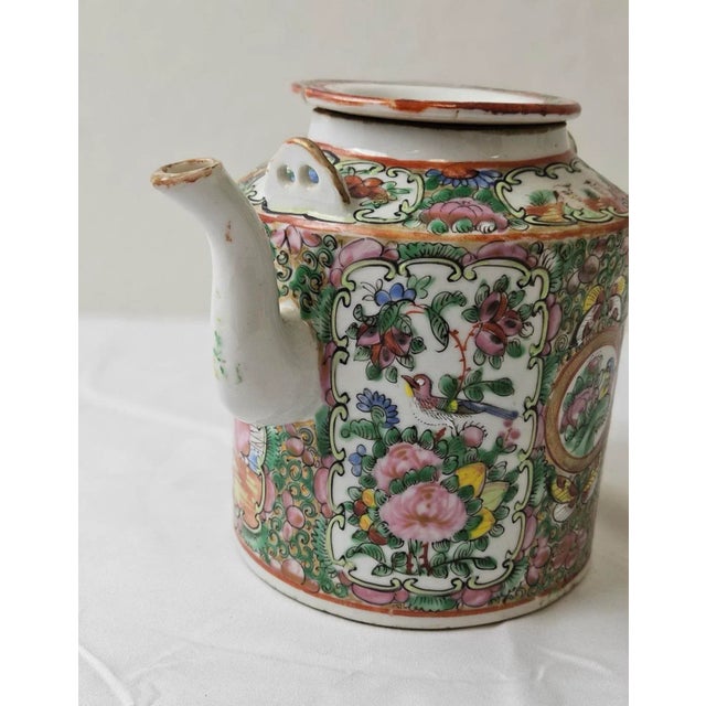 Antique Chinese Rose Medallion Porcelain Teapot — 8.5” For Sale - Image 4 of 7