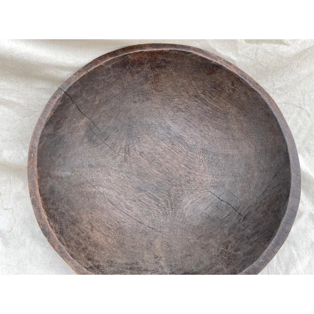 Antique Large 23.25in Round Primitive Wood Turned Bowl For Sale - Image 4 of 8