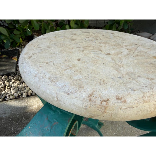 Stone Vintage Hand-Painted Iron Side Table With Travertine Top For Sale - Image 7 of 12