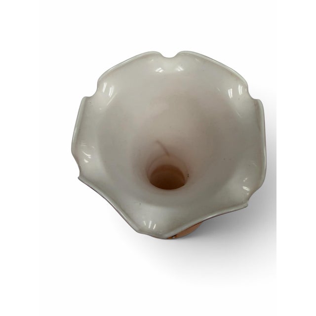 Mid 20th Century Vintage Italian Lavorazione Arte Murano Cased Glass Ruffled Rim Pink Opaline Vase For Sale - Image 5 of 7