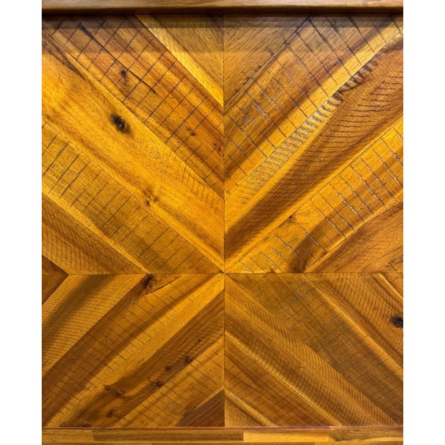 Modern King Size Solid Acacia Geometric Chevron Pattern Headboard For Sale - Image 4 of 10