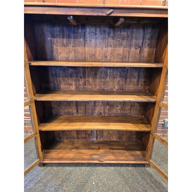 Farmhouse Reclaimed Wood Glass Cabinet For Sale - Image 3 of 7