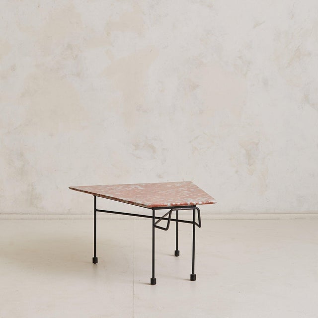 1950s Pair of Italian Red Marble + Iron Asymmetrical Coffee Tables, 1950s For Sale - Image 5 of 11