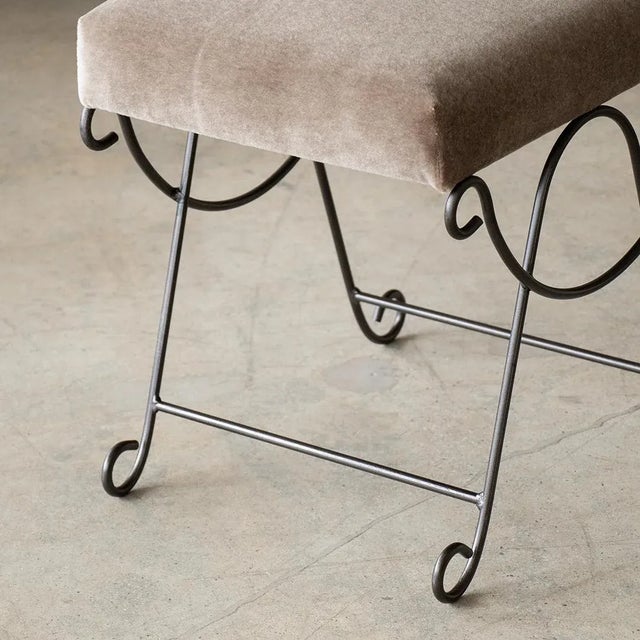 Brown Panoplie Iron Loop Stool, Brown Mohair For Sale - Image 8 of 10