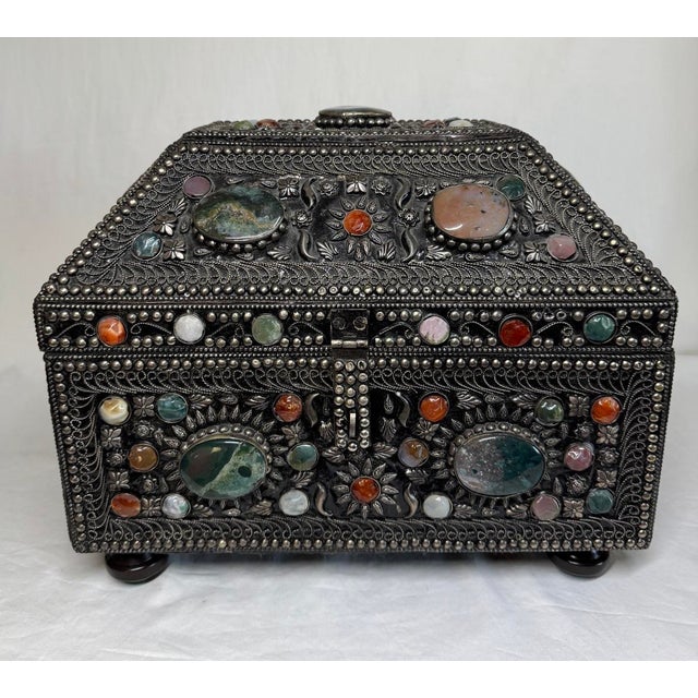 Large Vintage Moorish treasure chest trinket box. Beautiful piece of craft with intricately applied charms and silver...
