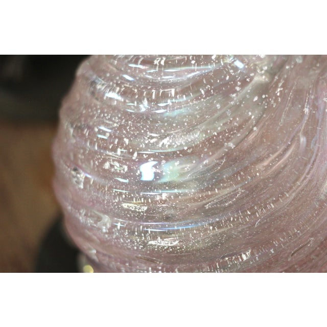 1950s Barovier Toso Murano Glass Lamp Pair With Pleated White Shades For Sale - Image 11 of 18