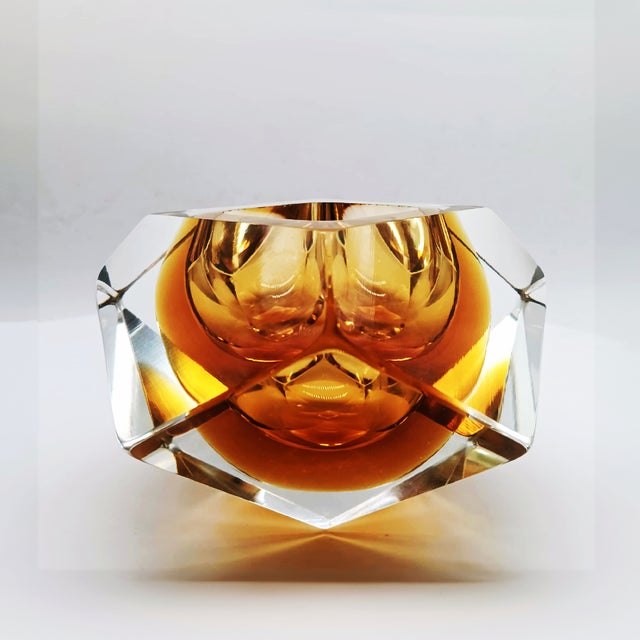 Vintage Multifaceted Ashtray or Catch-all in Murano Glass by Flavio Poli for Seguso. Two Rare Stunning Submerged colors:...