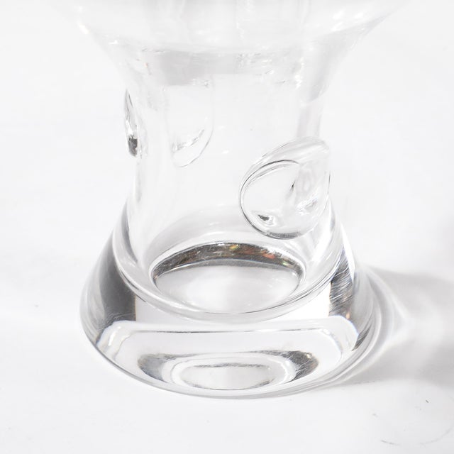 Steuben Glass Mid-Century Modernist Footed Crystal Bowl With Organic Detailing Signed Steuben For Sale - Image 4 of 15