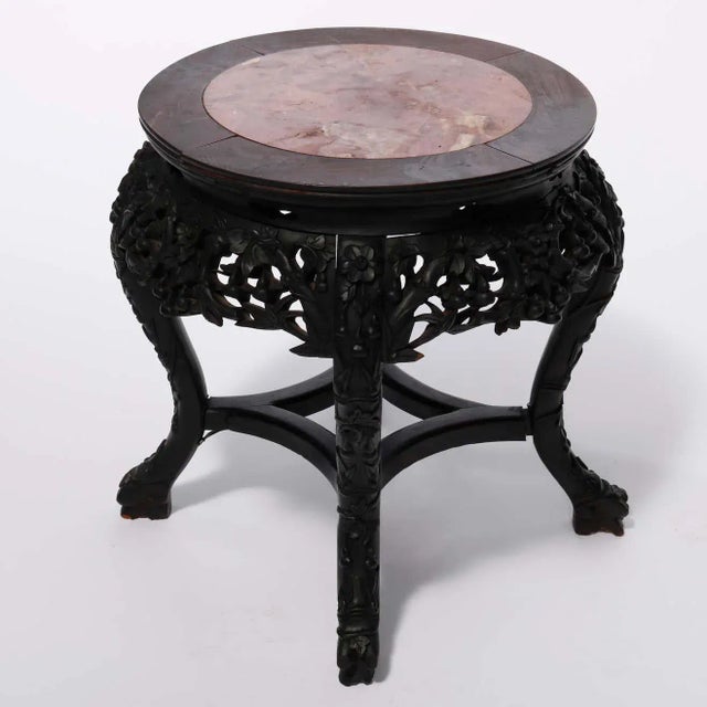 Early 20th Century Antique Chinese Carved Hardwood Marble Top Plant Stand, Circa 1920 For Sale - Image 5 of 13