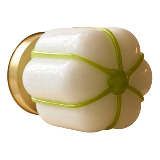 Satin Brass and Sculptural Mouth-Blown Glass Ceiling Light by Zavadski For Sale