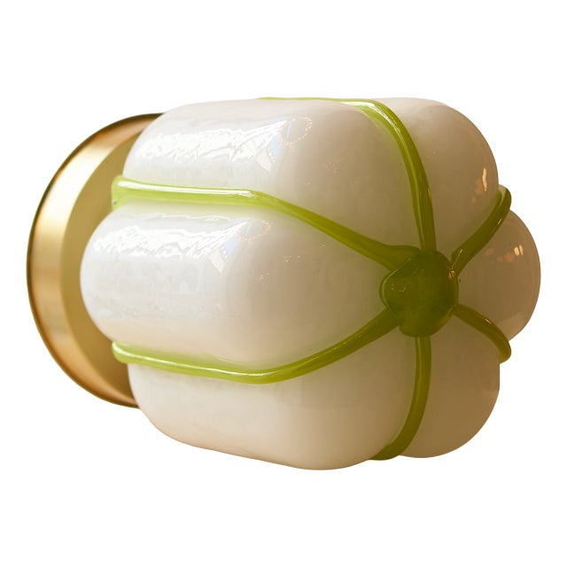 Satin Brass and Sculptural Mouth-Blown Glass Ceiling Light by Zavadski For Sale