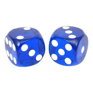 Vintage Royal Blue and White Resin Dice Sculpture Pair of 80's For Sale