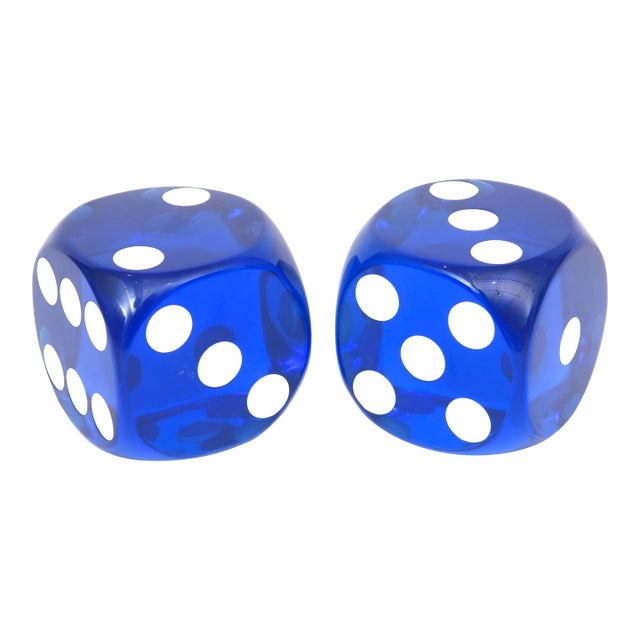 Vintage Royal Blue and White Resin Dice Sculpture Pair of 80's For Sale