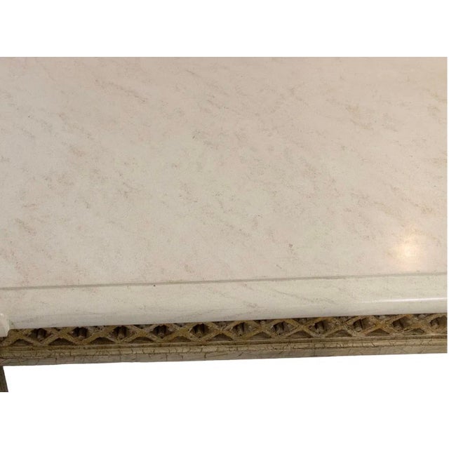 Neoclassical Panache for Michael Taylor Designs Trellage Marble Top Console Table For Sale - Image 3 of 3