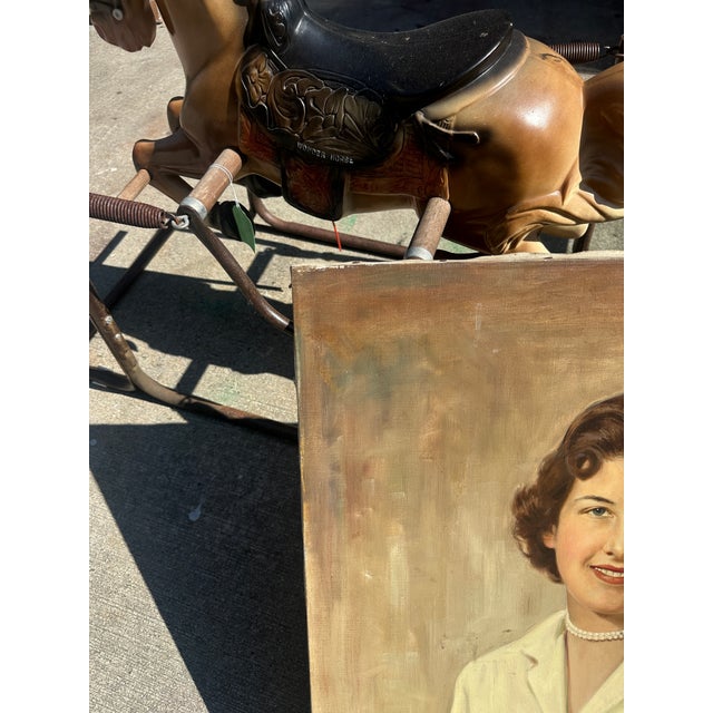 Mid-Century Modern Vintage Portrait Painting of a Woman on Canvas, Signed by the Artist For Sale - Image 3 of 9