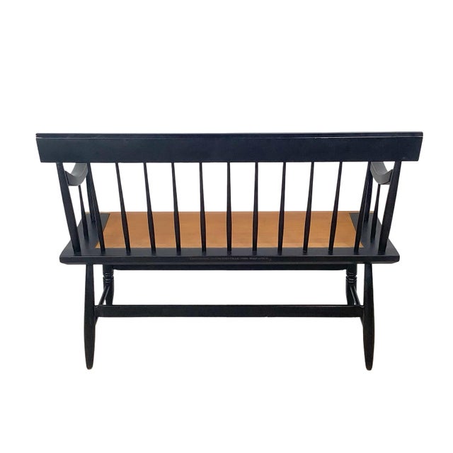 Nichols & Stone Vintage Hitchcock Style Stenciled Bench, Black & Gold Spindle Settee For Sale - Image 4 of 12