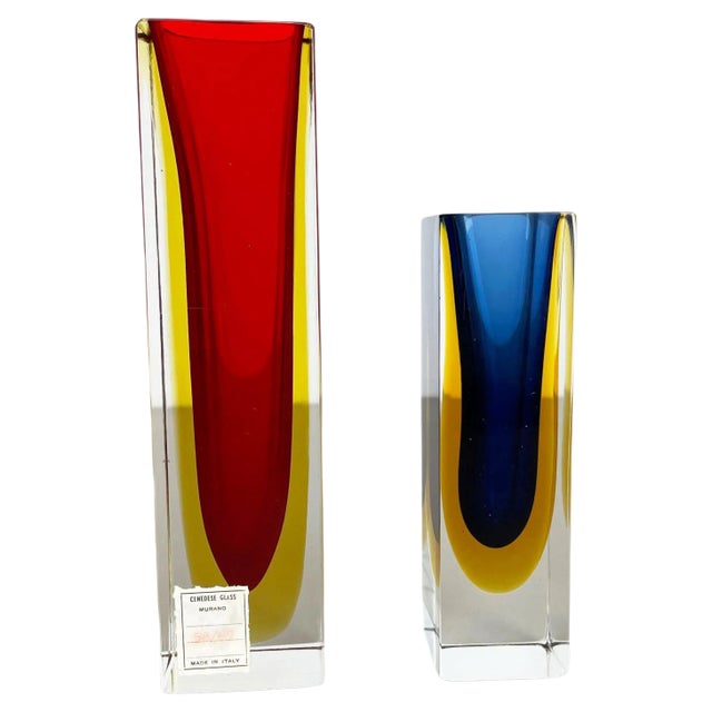 Italian Faceted Sommerso Vases in Murano Glass by Cenedese Vetri, 1970s, Set of 2 For Sale