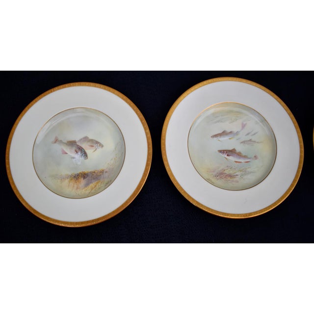 Late 19th Century Set of 6 Antique Minton for Tiffany Hand Painted Fish Cabinet Plates Gold Rim For Sale - Image 5 of 18